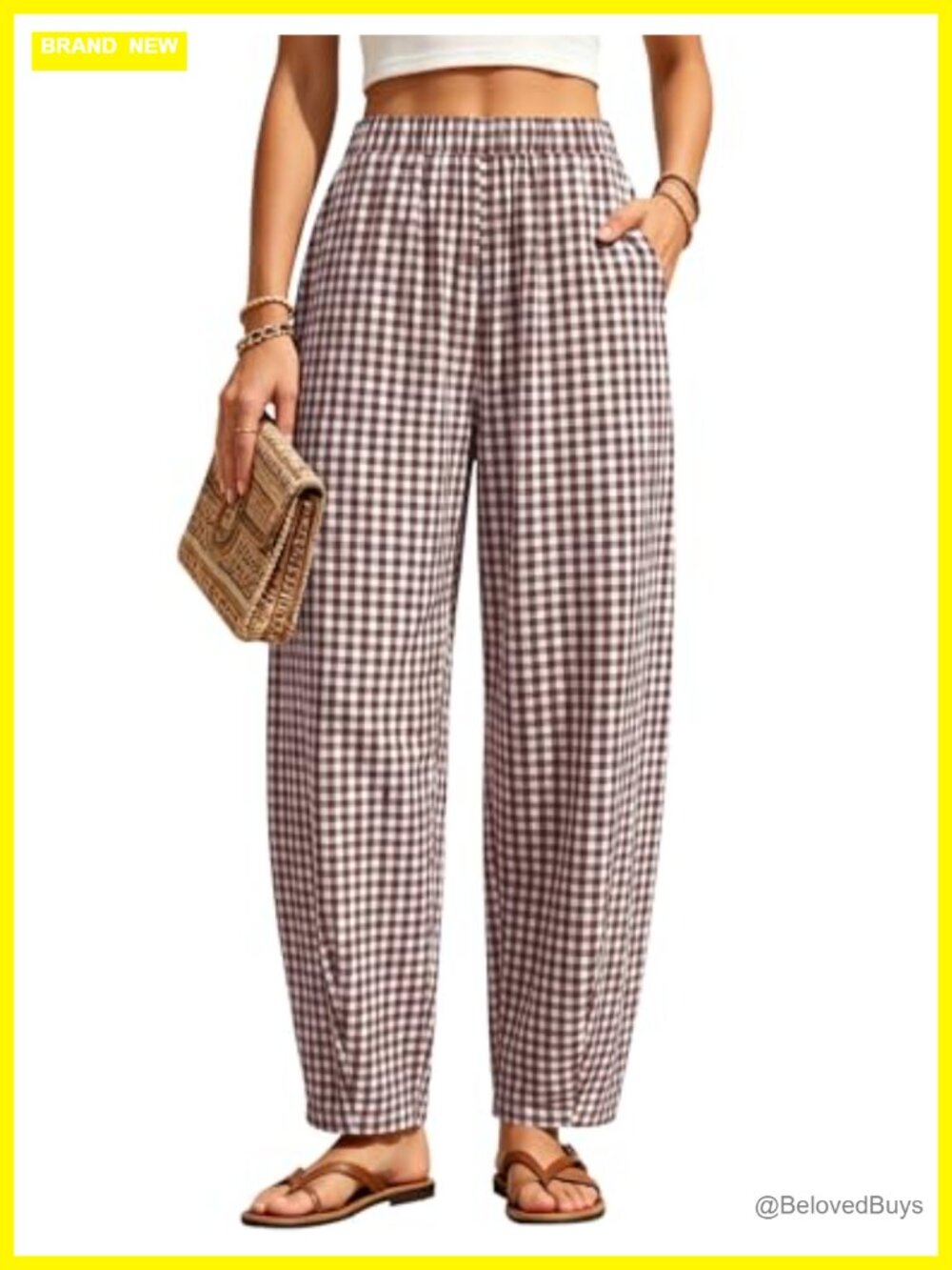 Barrel Harem Travel Pants Baggy Casual Gingham Striped Bottoms